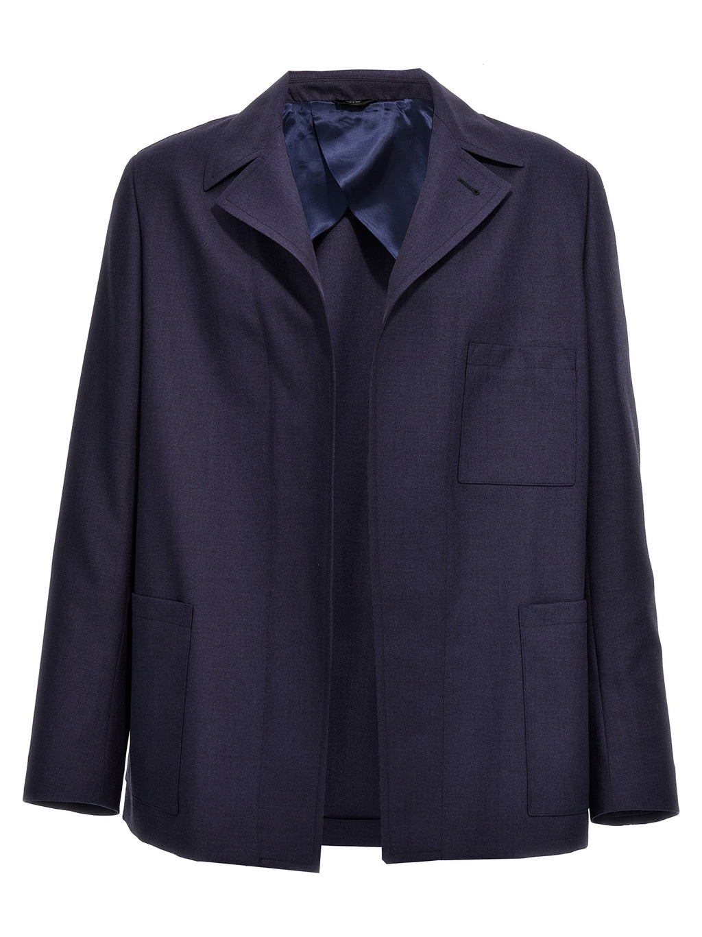 Blue Virgin Wool Full-Length Jacket