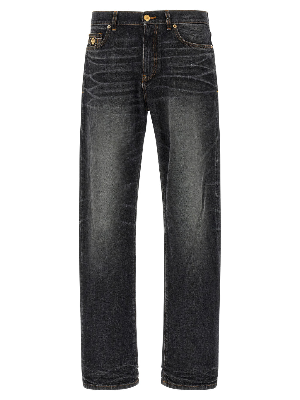 Black Cotton Straight-Leg Jeans