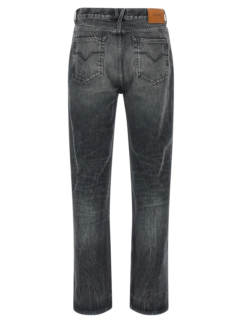 Gray Cotton Straight-Leg Jeans