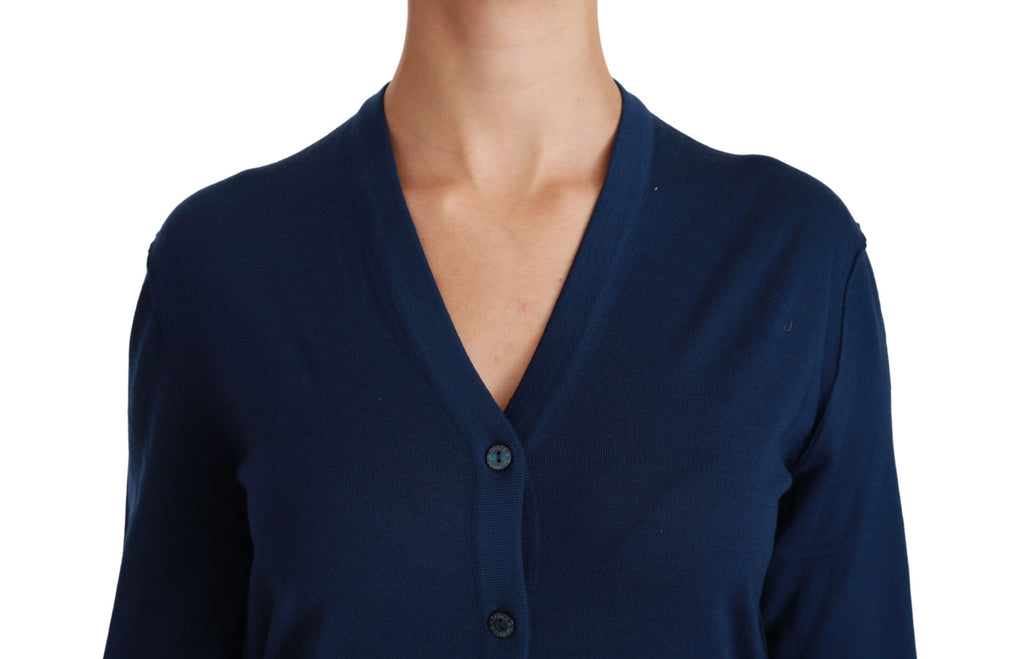 Blue Button Cardigan Virgin Wool Sweater