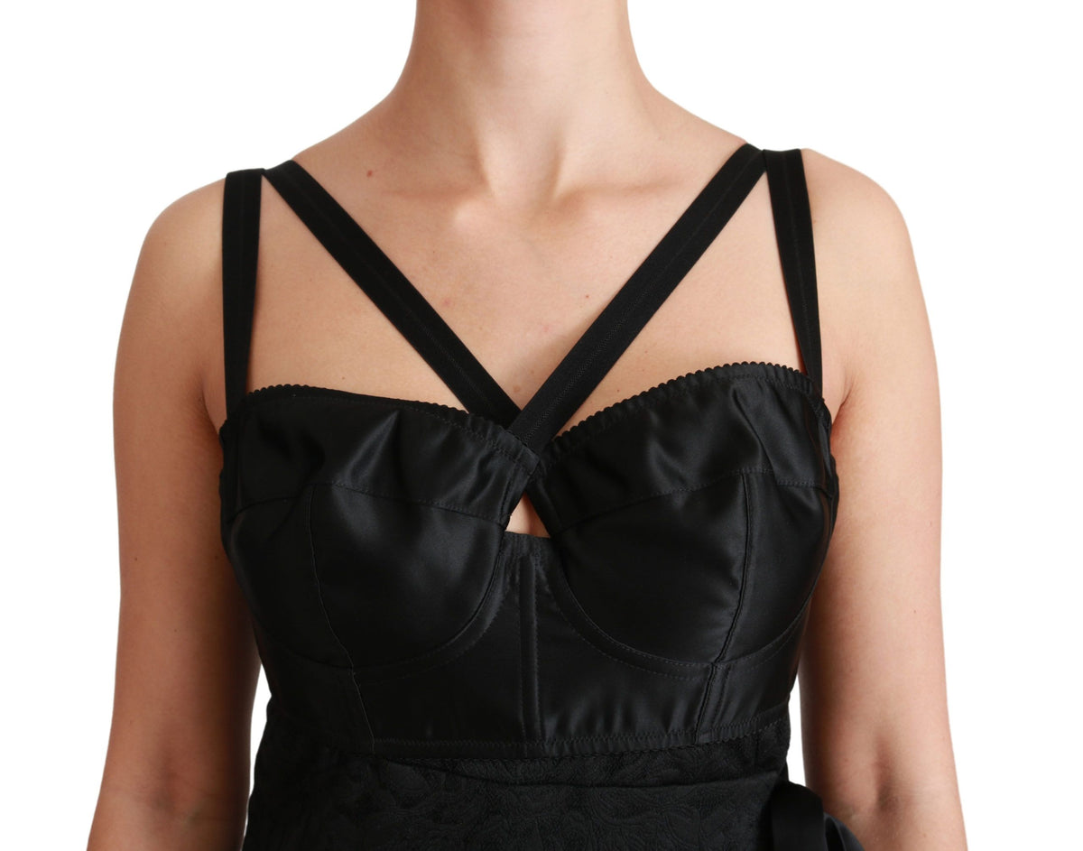 Black Stretch Satin Jacquard Mini Dress
