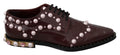 Bordeaux Leather Crystal Pearls Formal Shoes