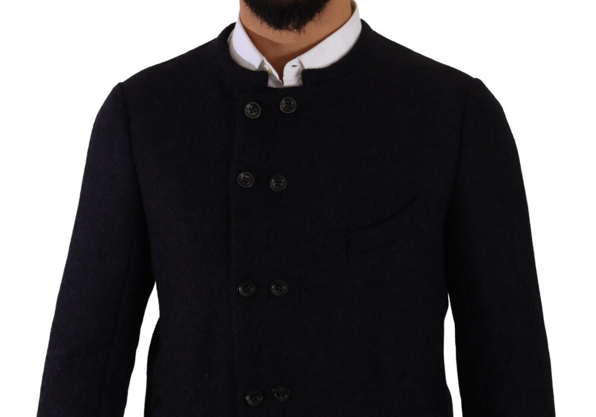 Gray Alpaca Button Down Men Coat Jacket