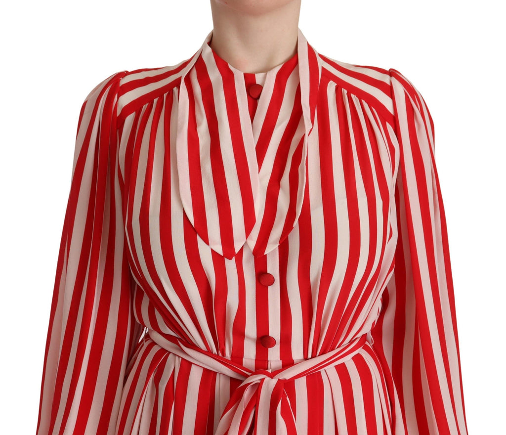 White Red Silk A-Line Shift Gown Dress