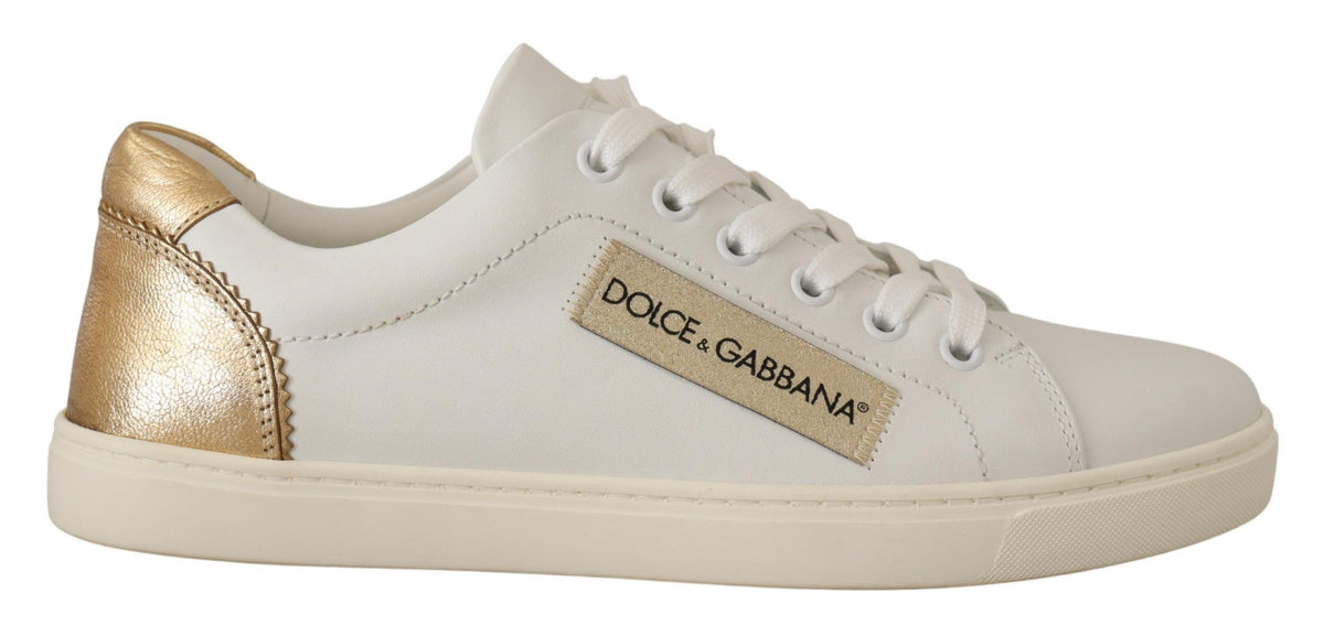 White Gold Leather Low Top Sneakers