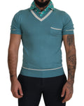 Blue Silk Polo Top Mens V-neck  T-shirt