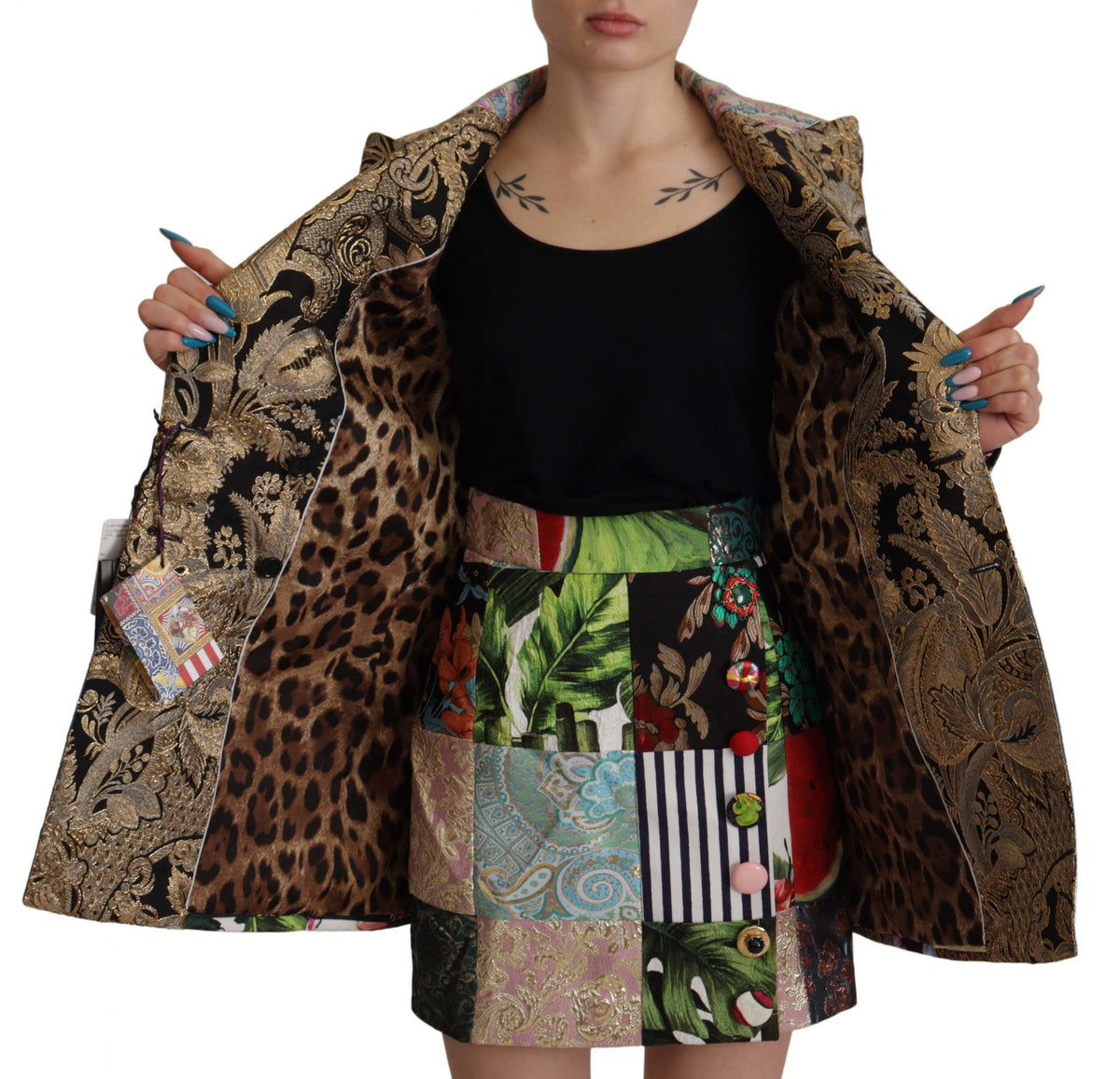 Multicolor Double-Breasted Patchwork Jacquard Blazer Jacket