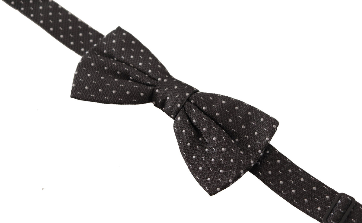 Dark Gray Polka Dot 100% Silk Neck Papillon Tie