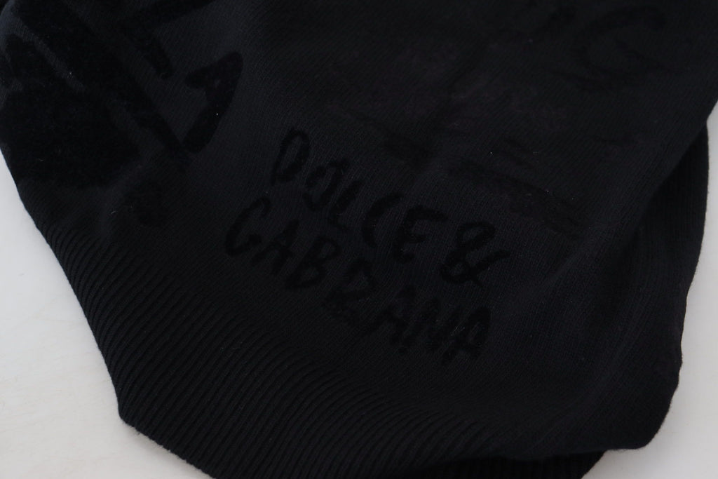 Black Wool Logo Pattern Crewneck Pullover Sweater