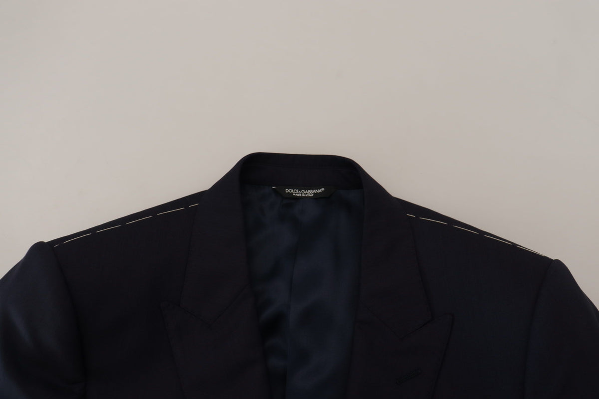 Blue Wool Single Breasted Coat Blazer