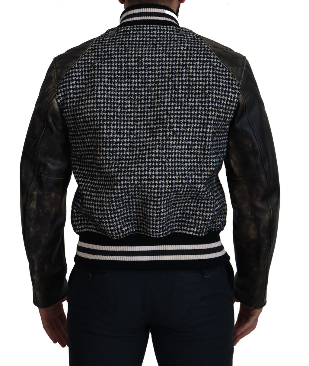 Dark Gray Houndstooth Polyester Bomber Jacket