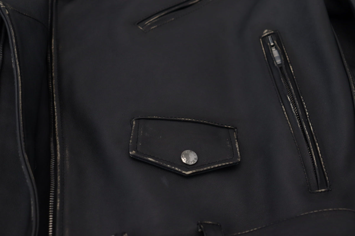 Black Leather Biker Coat Zipper Jacket