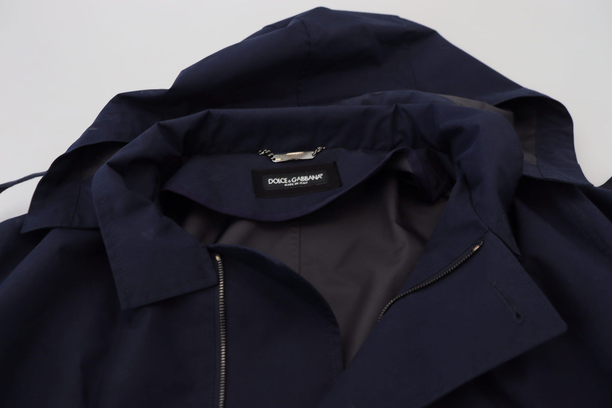 Blue Hooded Double Breasted Coat Jacket