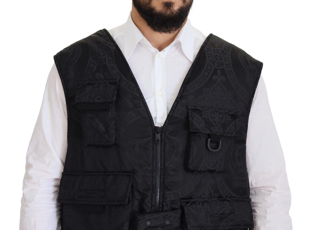Black Nylon Full Zip Sleeveless Jacket