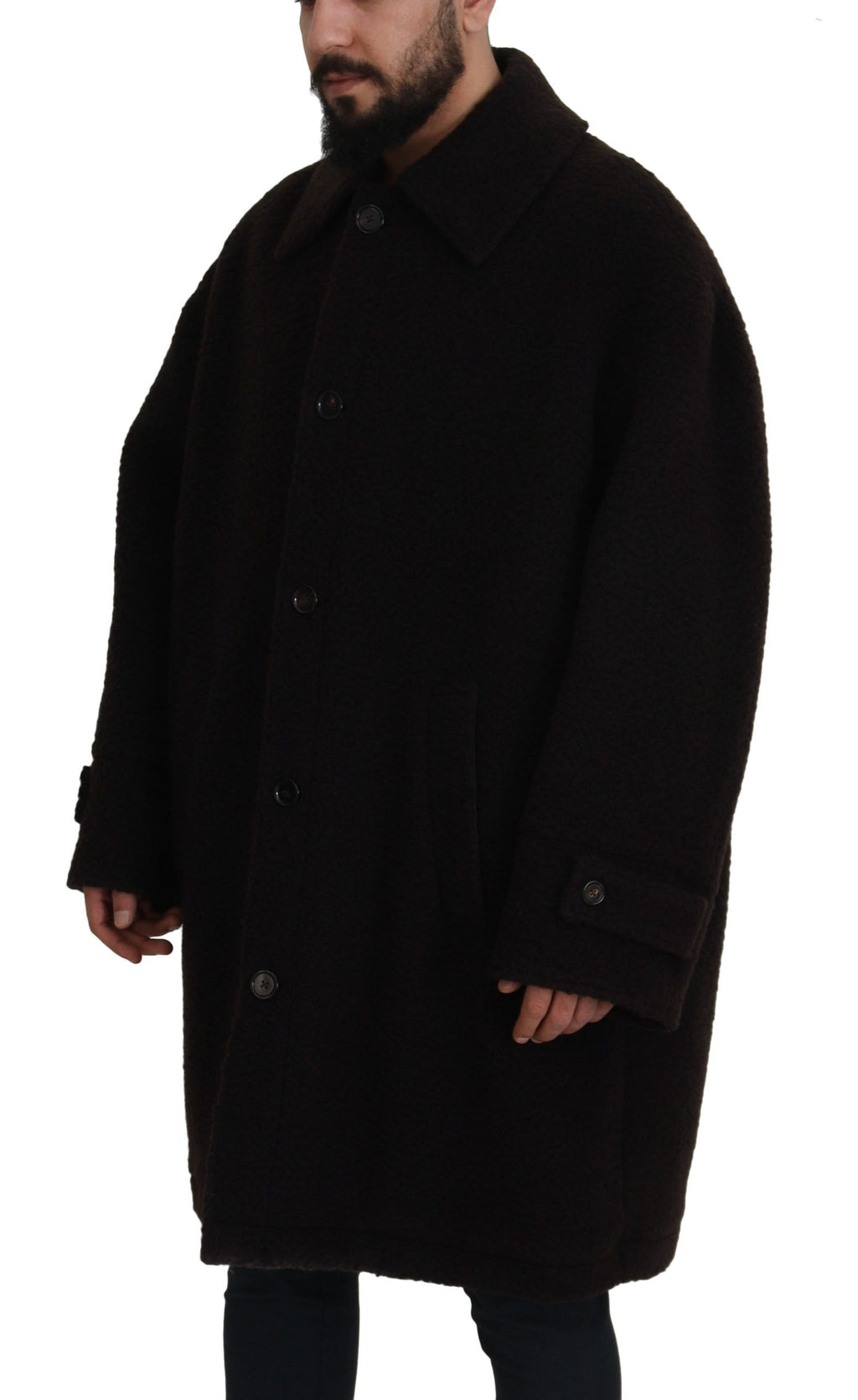 Black Alpaca Button Down Trench Coat Jacket