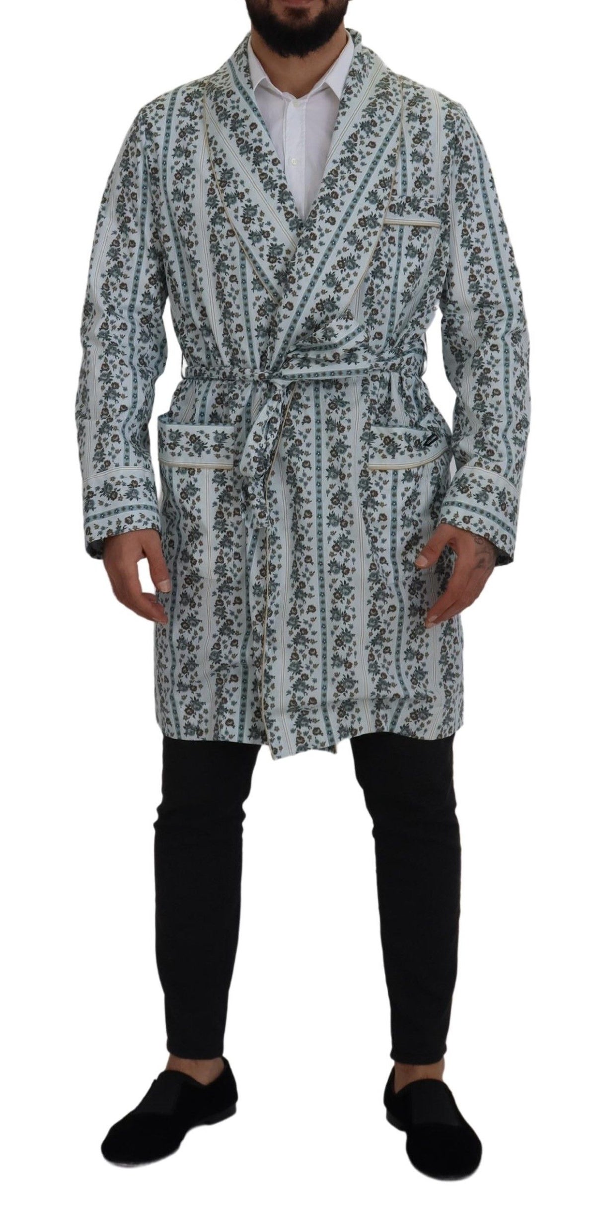Blue Floral Cotton Robe Coat Jacket