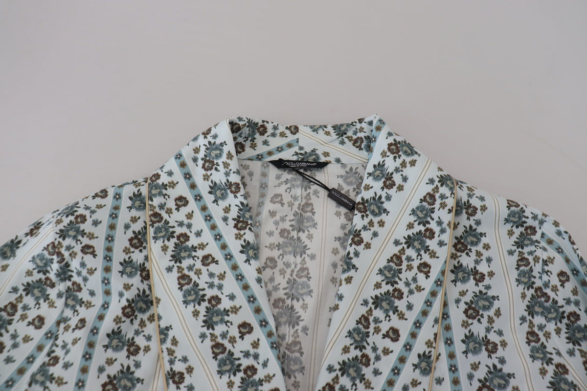 Blue Floral Cotton Robe Coat Jacket