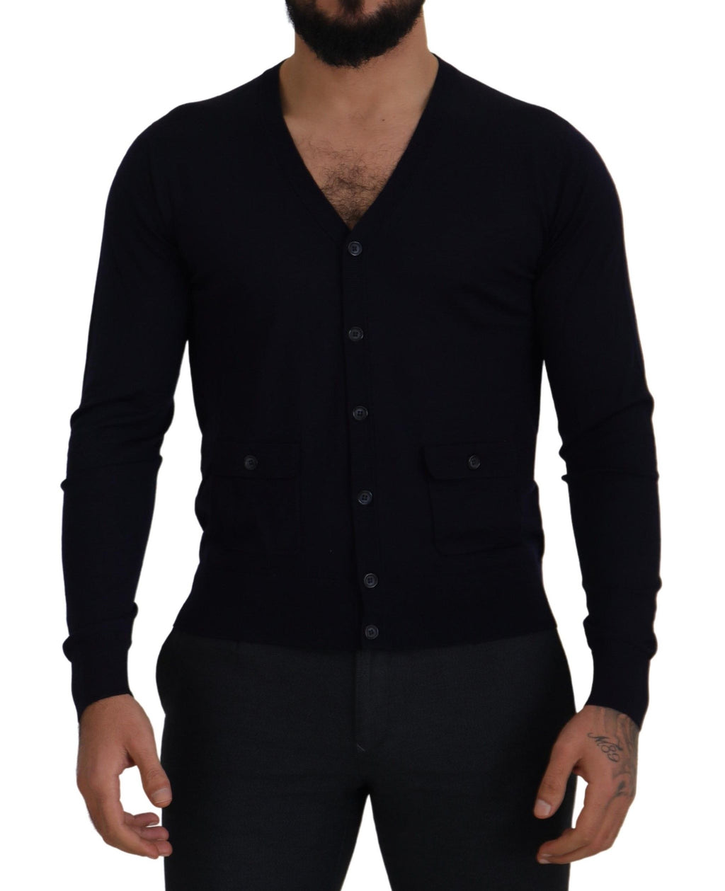 Blue Wool STAFF Down Cardigan Sweater