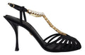 Black Satin Clear Crystal T-strap Sandal Shoes