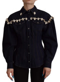 Blue Denim Crystal Embellish Cotton Jacket