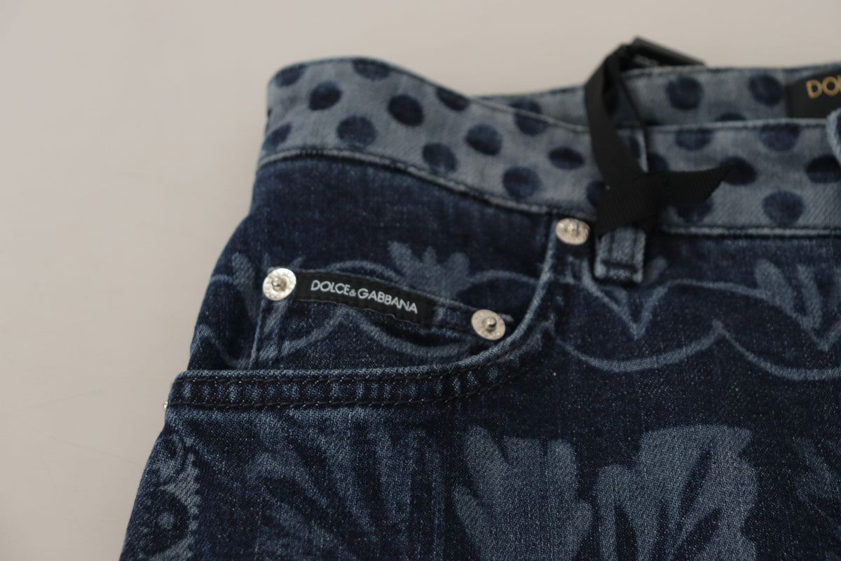 Blue Floral High Waist Skinny Denim Jeans