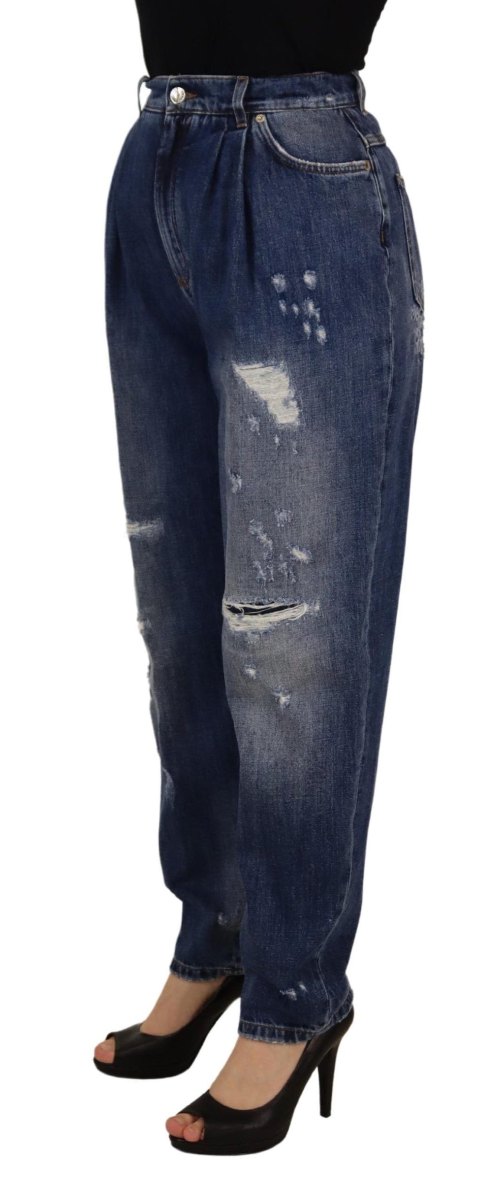 Blue Washed High Waist Loose Fit Pants