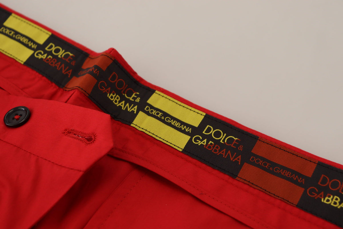 Red Cotton Slim Fit Trousers Chinos Pants
