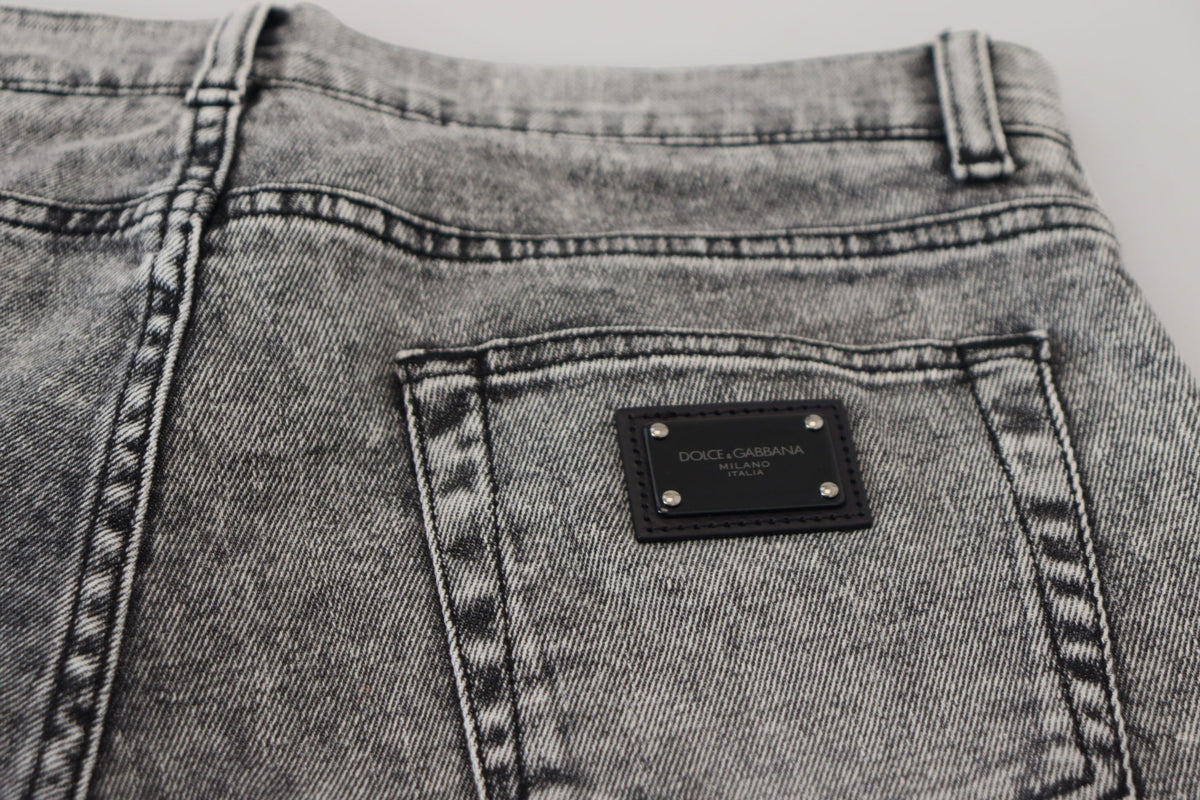 Gray Slim Fit Wash Stretch Cotton Denim Jeans