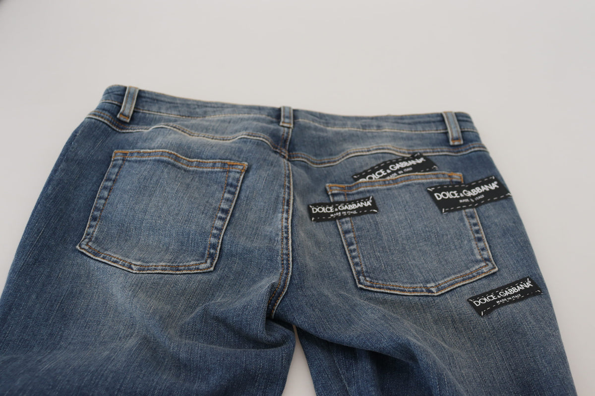 Blue Washed Cotton Tattered Denim Jeans