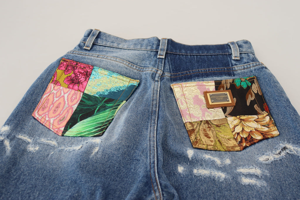 Blue Washed Cotton Tattered Denim Jeans
