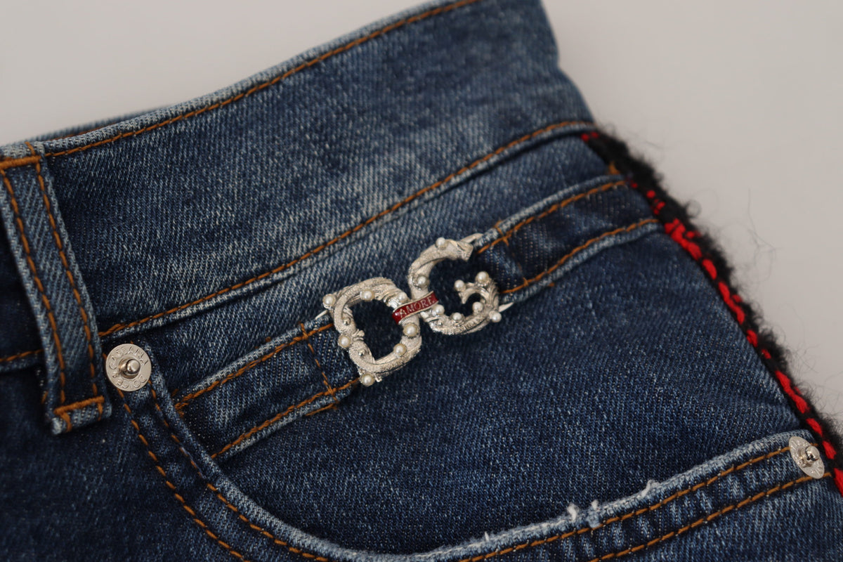Blue Checkered Back Skinny Denim Jeans