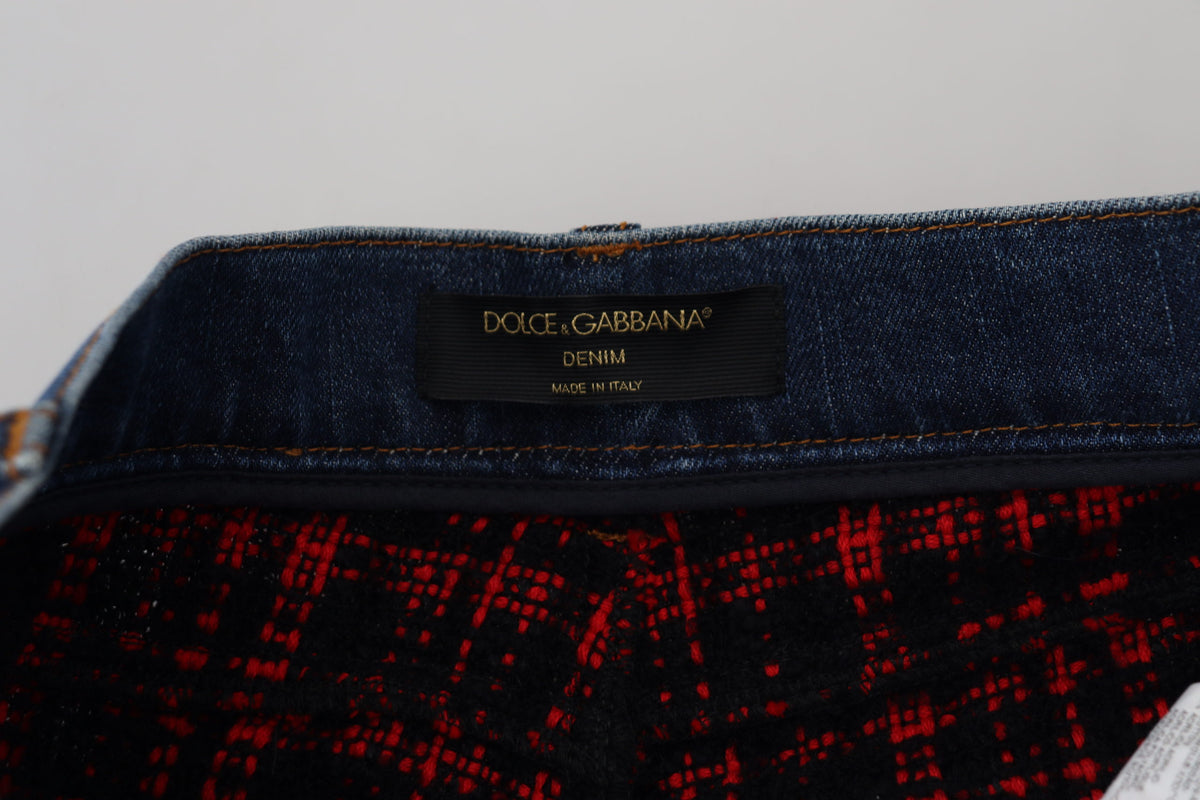 Blue Checkered Back Skinny Denim Jeans