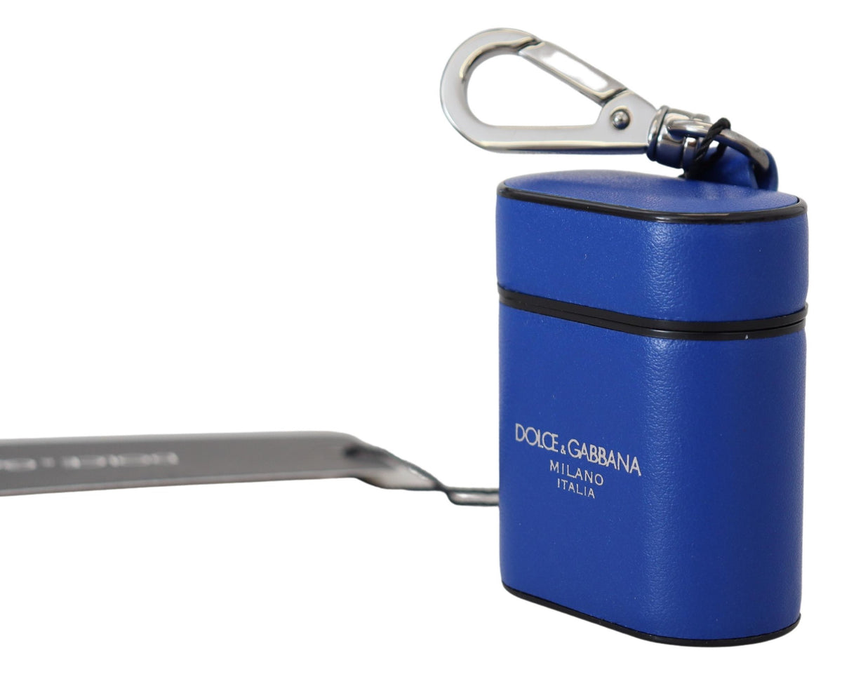 Blue Leather Silver Metal Logo Airpods Case