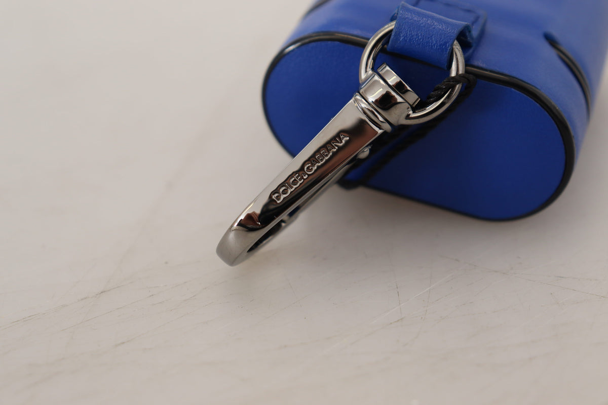Blue Leather Silver Metal Logo Airpods Case