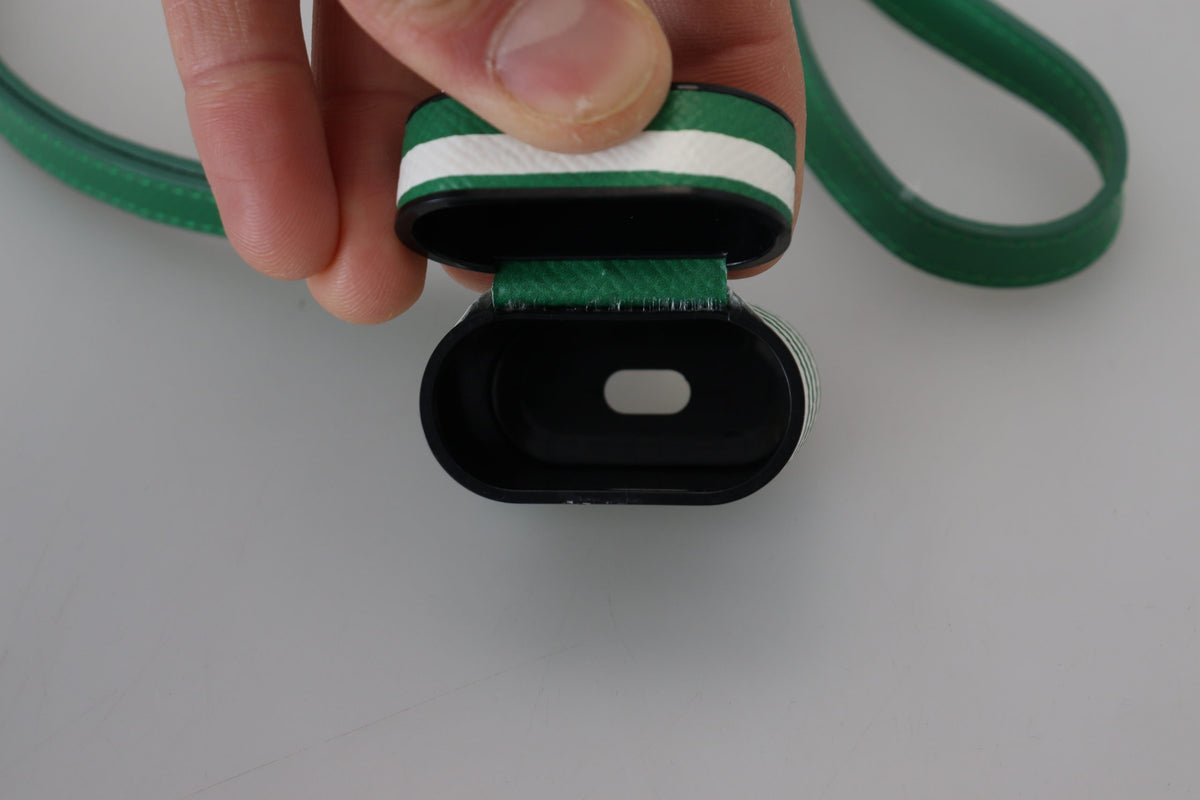 Green Leather Strap Gold Metal Logo Airpods Case
