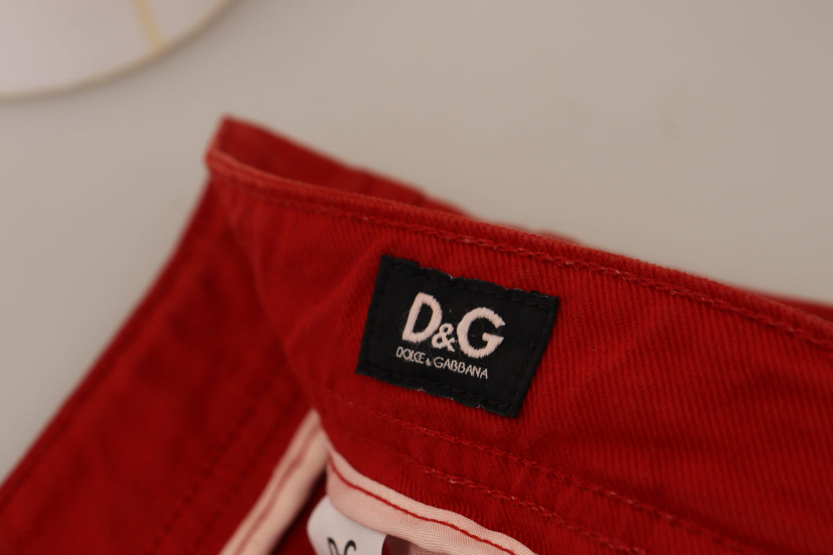 Red Cotton Straight Fit Men Denim Jeans