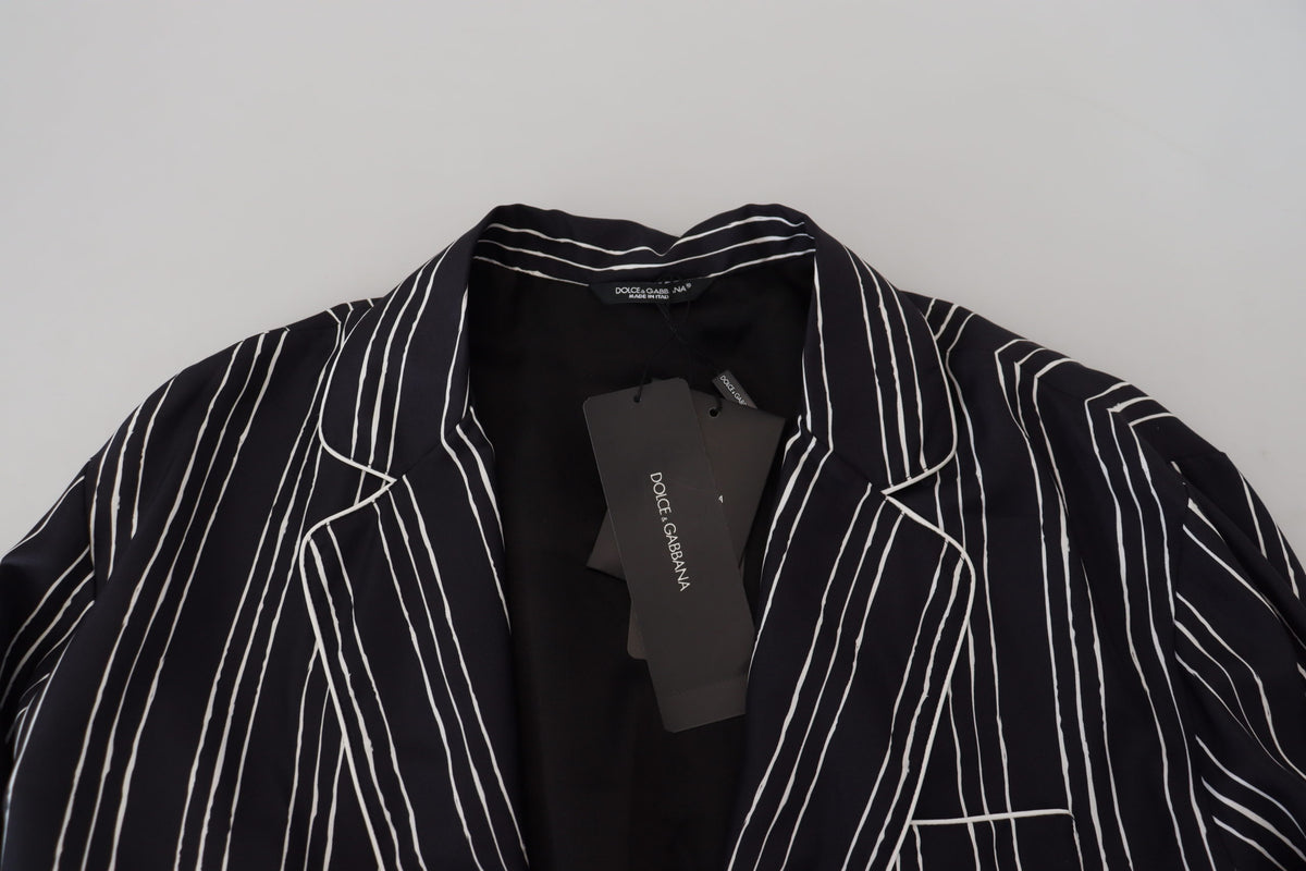 Blue Striped Silk Pajama Shirt Jacket