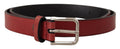 Maroon Vitello Leather Silver Metal Belt