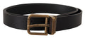 Black Leather Brass Metal Box Buckle Belt