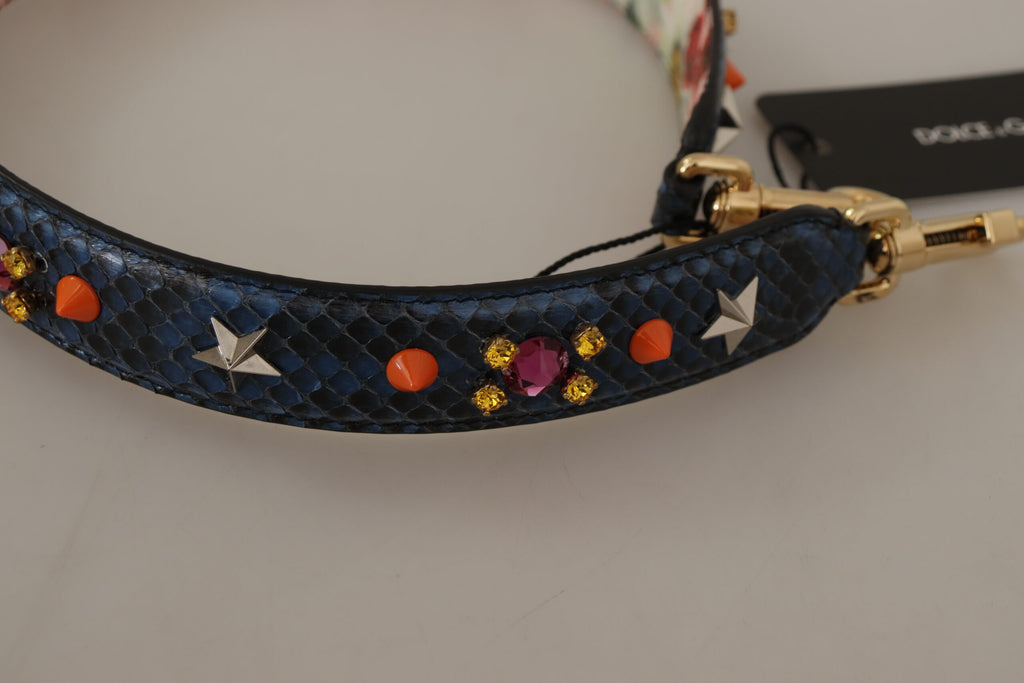 Blue Exotic Leather Crystals Reversible Shoulder Strap