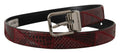 Red Exotic Leather Metal Logo Buckle Belt