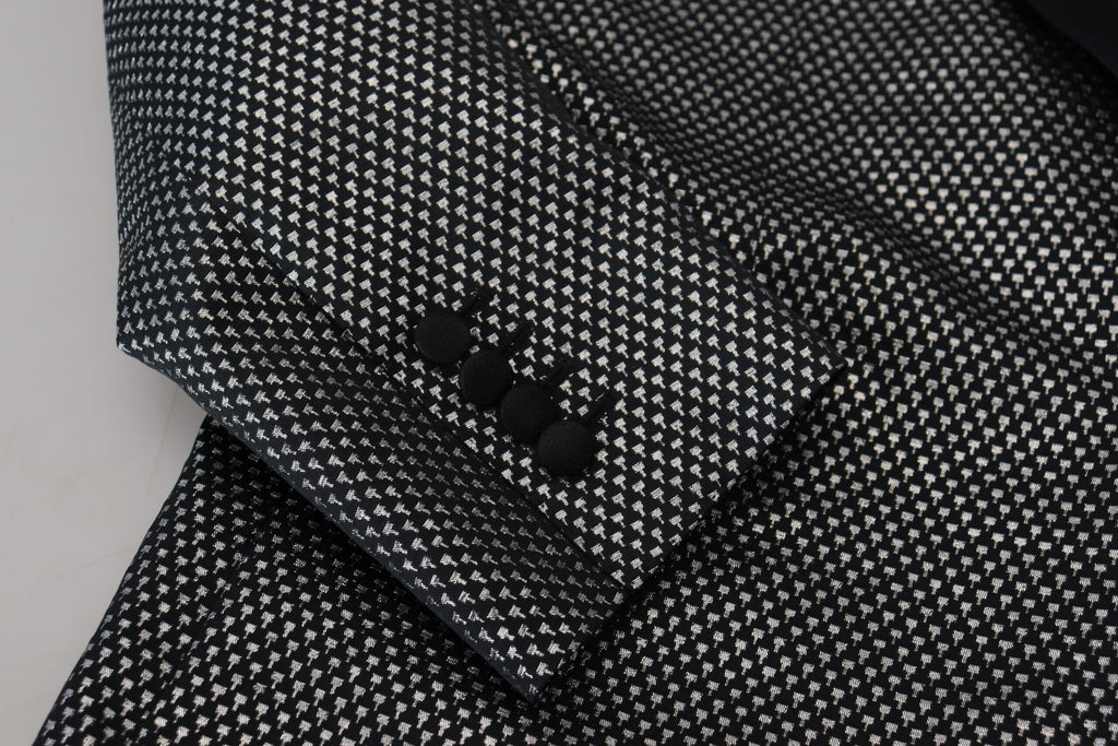 Dark Gray Silver Jacquard Slim Fit Jacket Blazer