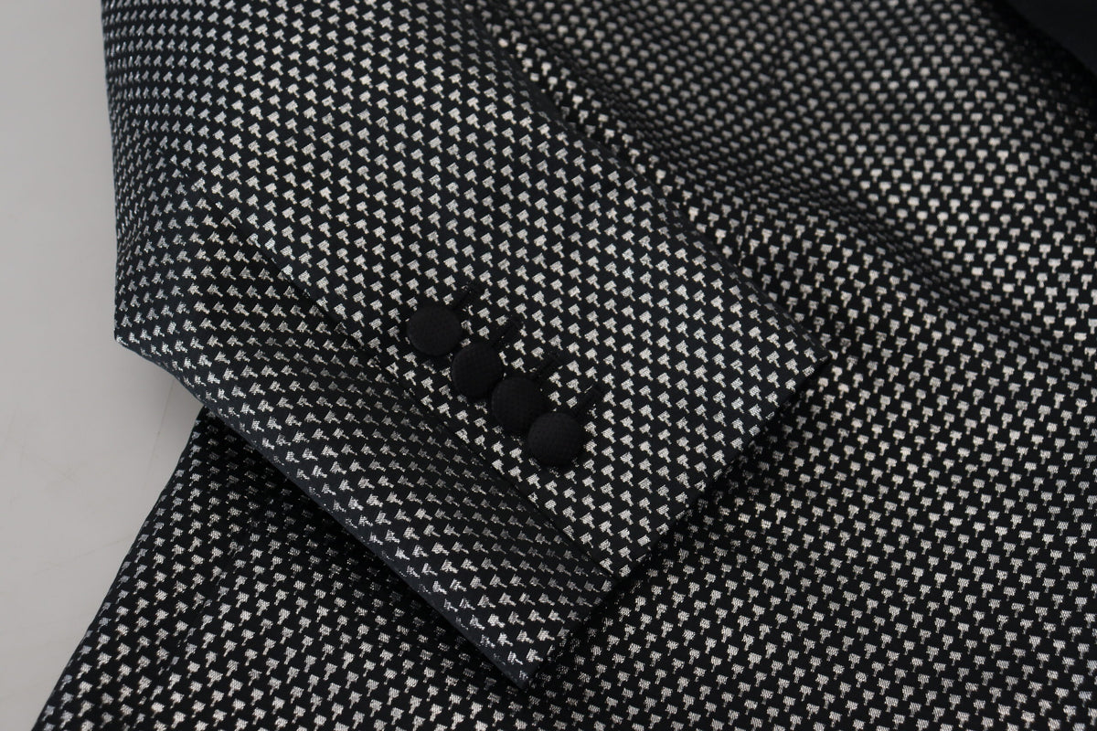 Dark Gray Silver Jacquard Slim Fit Jacket Blazer