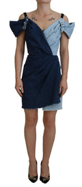 Two Tone Blue Patchwork Denim Mini Dress