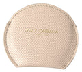 Beige Calfskin Leather Round Logo Hand Mirror Holder