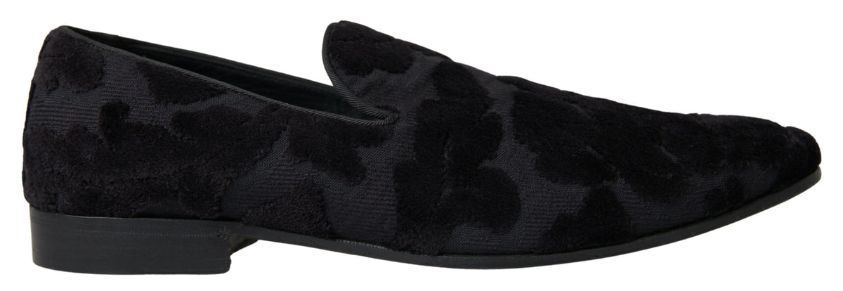Black Brocade Loafers Formal Shoes