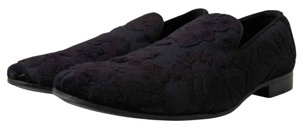 Black Brocade Loafers Formal Shoes