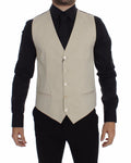 Beige Cotton Stretch Dress Vest Blazer
