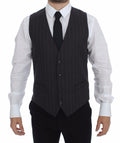 Gray Striped Wool Logo Vest Gilet Weste