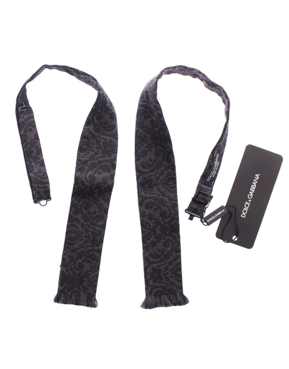 Dark Gray Wool Silk Brand Baroque Paisley Bow Tie Men